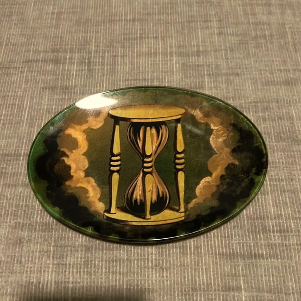 John Derian Hourglass Decoupage Plate Paperweight Ornament